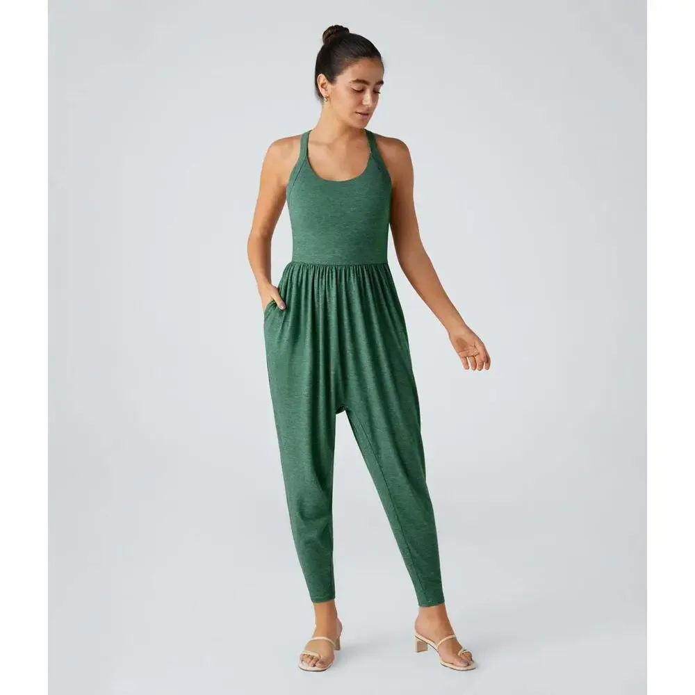 NWT Halara U Neck Pocket Harem Casual Jumpsuit-Easy Peezy Edition Size Small - Picture 2 of 10